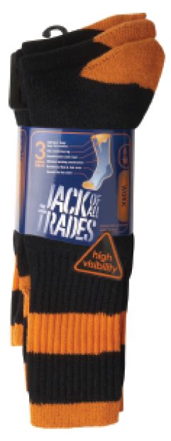 Black-flouro-orange 11-14 3 pack Jack of all Trades Acrylic nylon High Bulk Terry