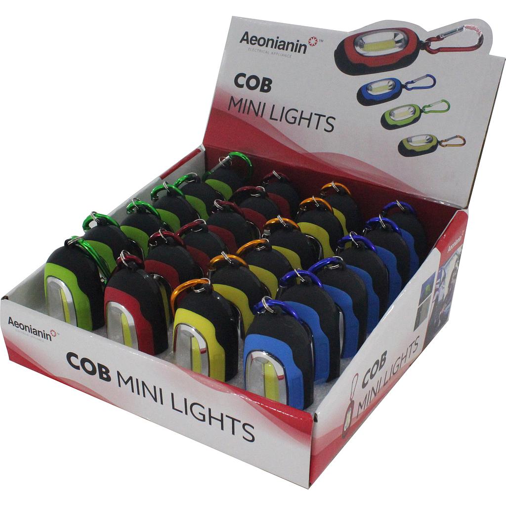 LED COB Mini Light+2 Red Carabiner+Magnet Batt incl