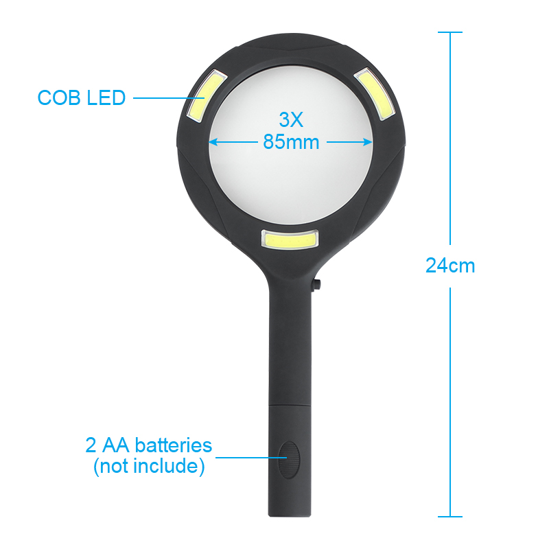 Magnifying Glass 3X 85 mm with 3 COB LED 250 Lumen 12 pc Display Box
