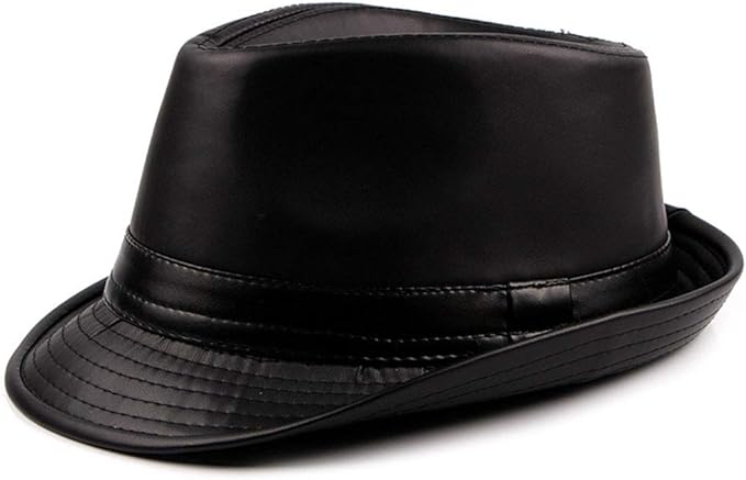 Trilby Fedora Black Faux Leather